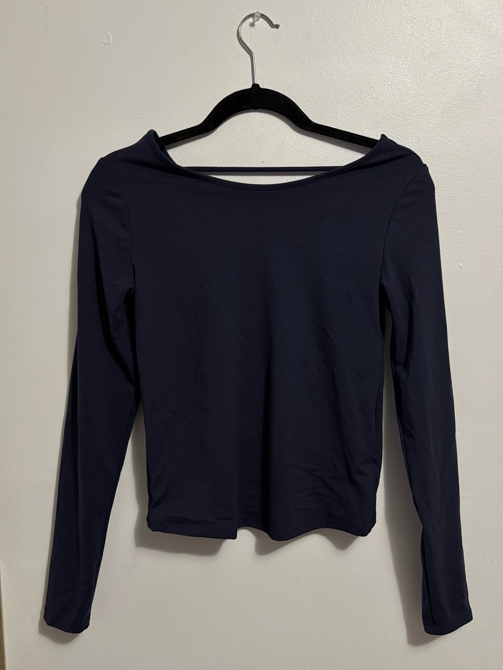 Women's Long Sleeve Scoop Neck Top - Navy